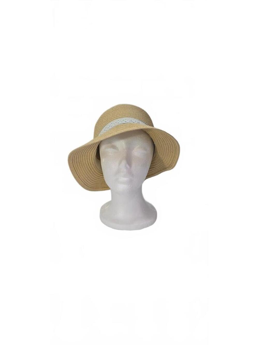 David and Young Beige Paper Straw Sun Hat with Decorative Band